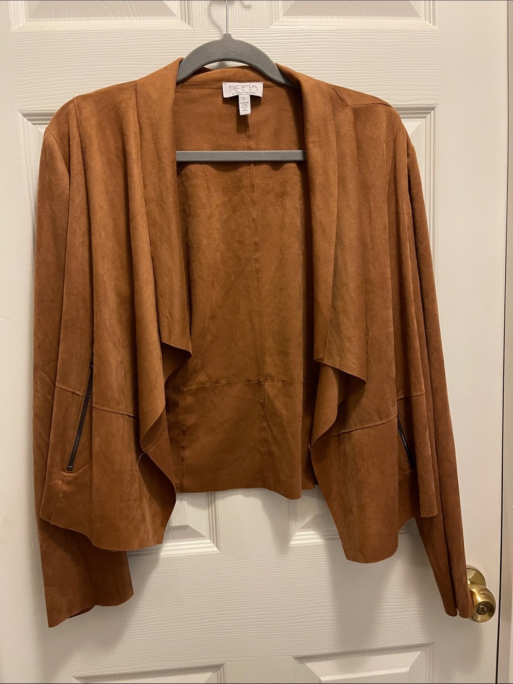 sofia by sofia vergara Tan Suede Open-Front Draped Jacket